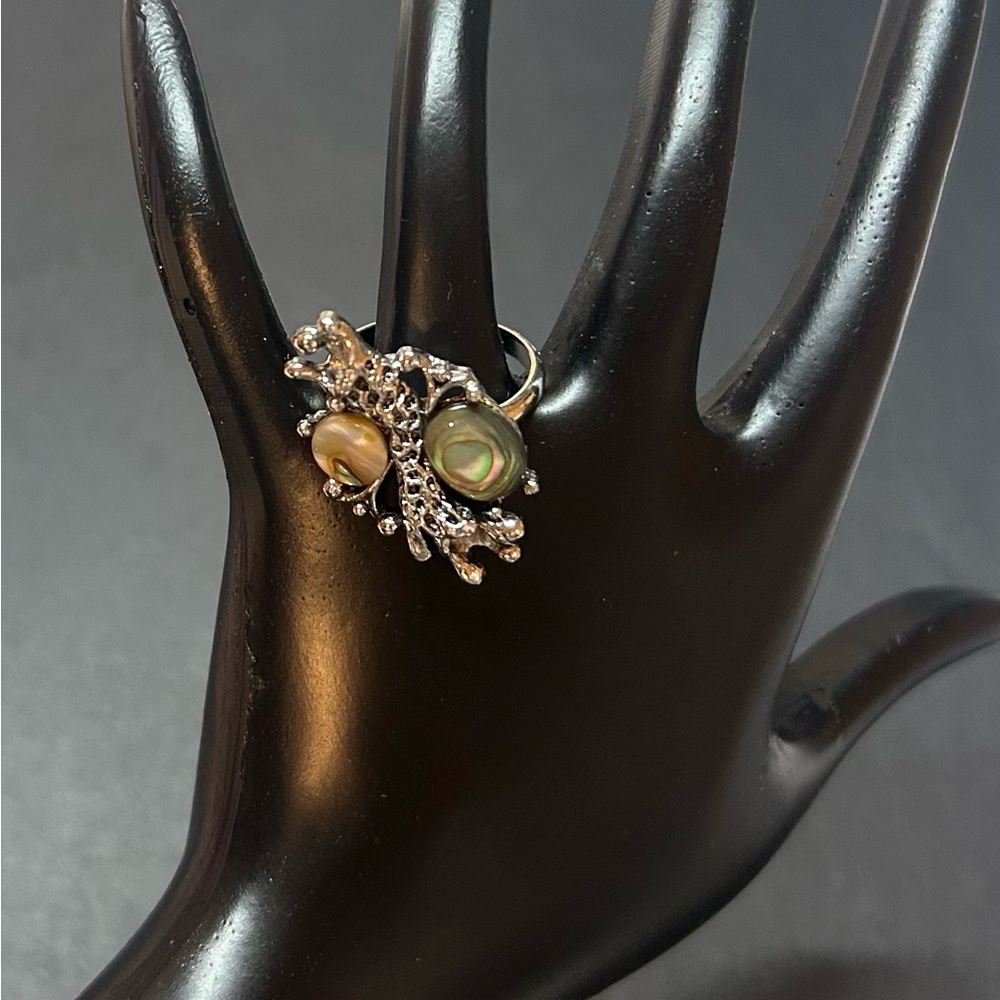 Silvertone & Abalone Adjustable Ring - image 1